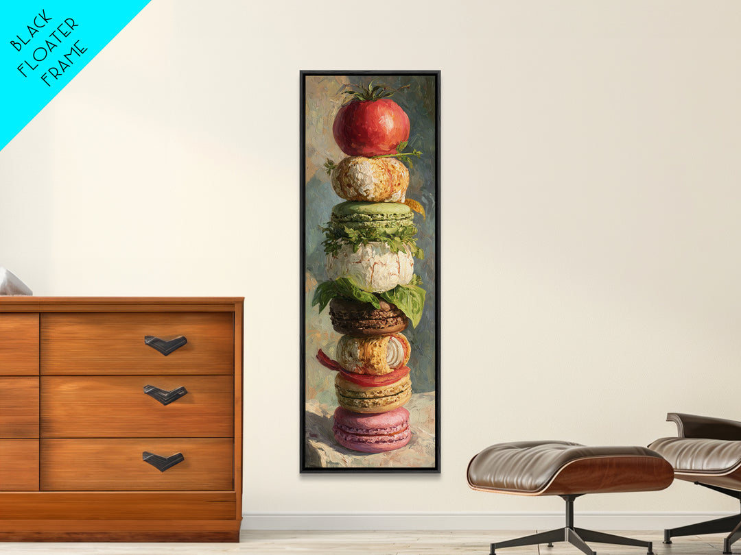 Single Perfect Macaron Tower Framed Canvas Print, Bakery Art, Statement Artwork, Bakery Decor, Fine Art, Patisserie, Art Print, BAK-1x3-87