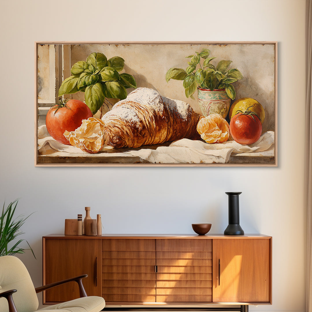 Almond Croissant Closeup Framed Canvas Print, Bakery Art, Kitchen Art Print, Bakery Decor, Fine Art, Patisserie, Modern Decor, BAK-2x1-11