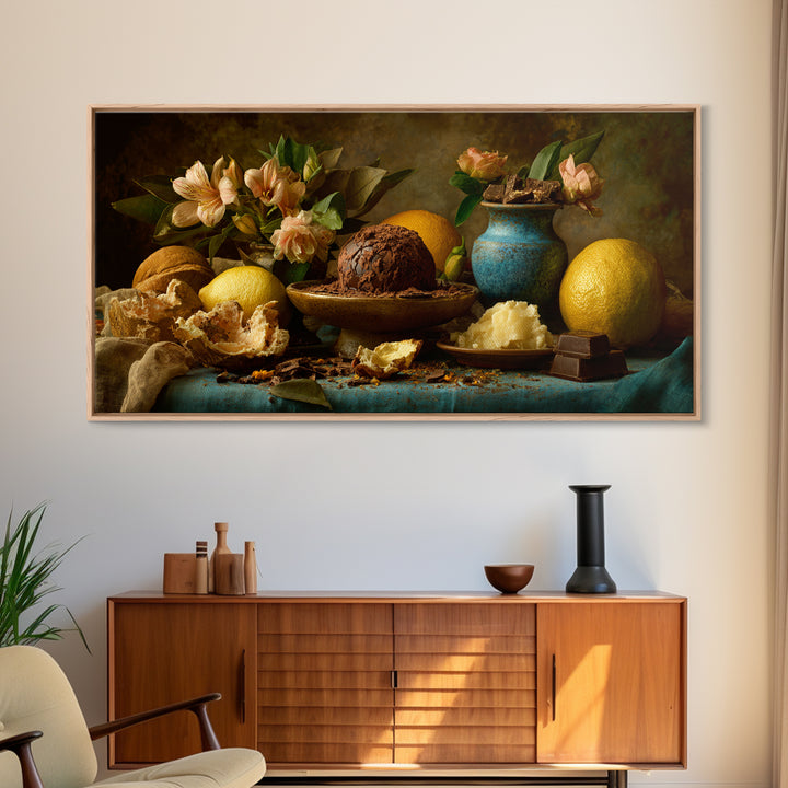 Chocolate Truffle Still Life Framed Canvas Print, Bakery Art, Bakery Decor, Watercolor Art, Patisserie, Kitchen Prints, BAK-2x1-15