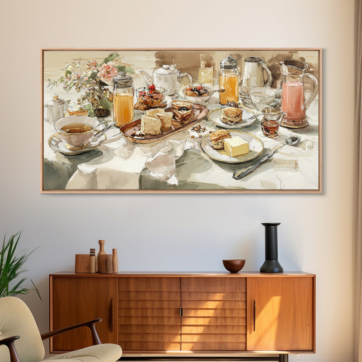 Tea and Scone Arrangement Framed Canvas Print, Bakery Art, Fine Art Print, Bakery Decor, Fine Art, Patisserie, BAK-2x1-16