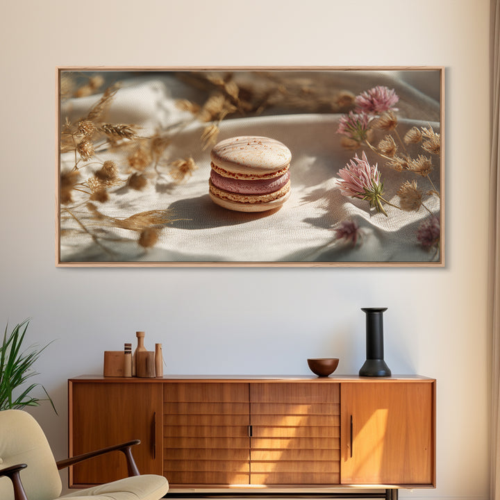 Single Perfect Macaron Tower Framed Canvas Print, Bakery Art, Printable Art, Bakery Decor, Watercolor Art, Patisserie, BAK-2x1-23