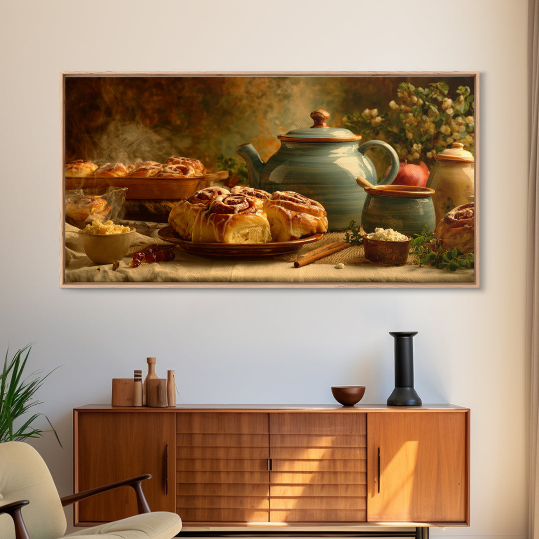 Cinnamon Rolls in a Warm Country Kitchen Canvas Print, Bakery Art, Watercolor Painting, Bakery Decor, Fine Art, Patisserie, BAK-2x1-31