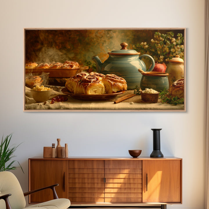 Cinnamon Rolls in a Warm Country Kitchen Canvas Print, Bakery Art, Watercolor Painting, Bakery Decor, Fine Art, Patisserie, BAK-2x1-31