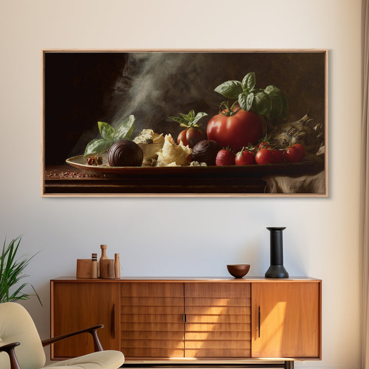 Chocolate Truffle Still Life Canvas Print, Bakery Art, Kitchen Wall Art, Bakery Decor, Oil Painting, Patisserie, BAK-2x1-39