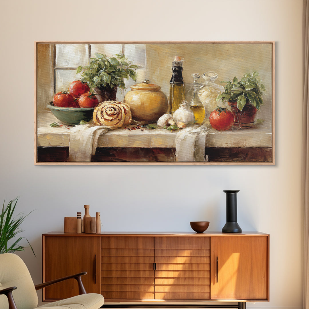 Cinnamon Rolls in a Warm Country Kitchen Framed Canvas Print, Bakery Art, Kitchen Print, Bakery Decor, Fine Art, Patisserie, BAK-2x1-55