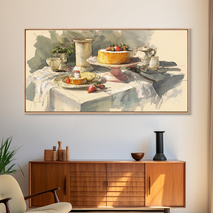 Pastel Cake Stand Canvas Print, Bakery Art, Kitchen Art, Bakery Decor, Patisserie, Neutral Wall Art, Aesthetic Wall Art, BAK-2x1-57