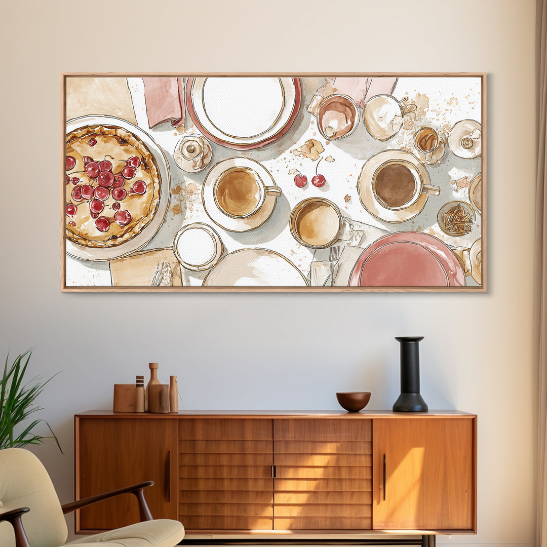 Retro Diner Pie Illustration Framed Canvas Print, Bakery Art, Kitchen Wall Art, Bakery Decor, Oil Painting, Patisserie, BAK-2x1-60