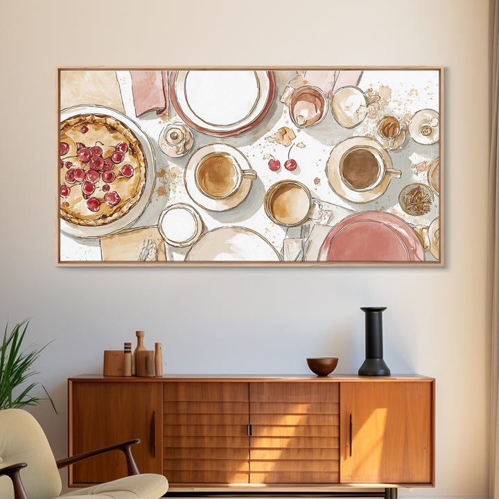 Retro Diner Pie Illustration Framed Canvas Print, Bakery Art, Kitchen Wall Art, Bakery Decor, Oil Painting, Patisserie, BAK-2x1-60