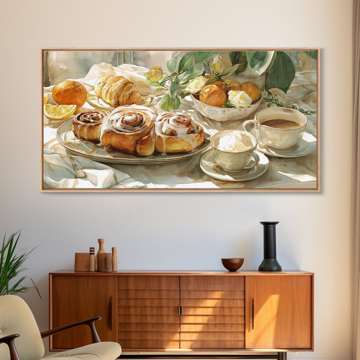 Cinnamon Rolls in a Warm Country Kitchen Framed Canvas Print, Bakery Art, Printable Wall Art, Bakery Decor, Patisserie, BAK-2x1-7