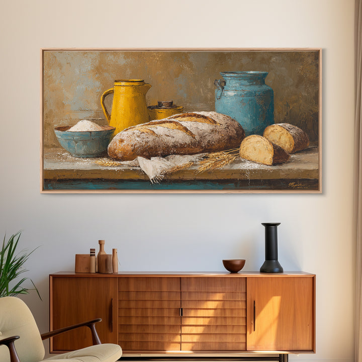 Rustic Loaf of Bread Framed Canvas Print, Bakery Art, Kitchen Art, Bakery Decor, Fine Art, Patisserie, Neutral Wall Art, BAK-2x1-72