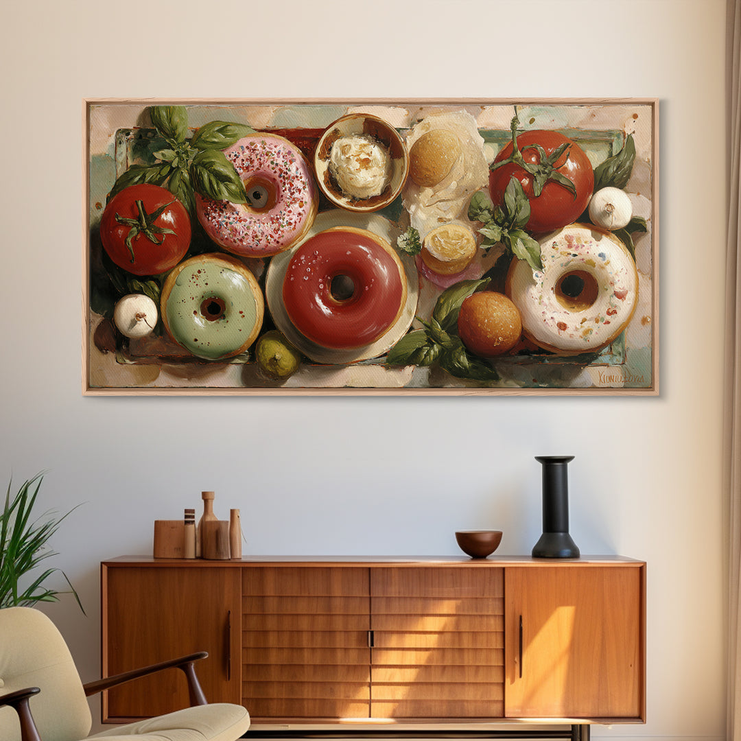 Whimsical Donut Assortment Canvas Print, Bakery Art, Kitchen Prints, Bakery Decor, Oil Painting, Patisserie, Fine Art, BAK-2x1-77