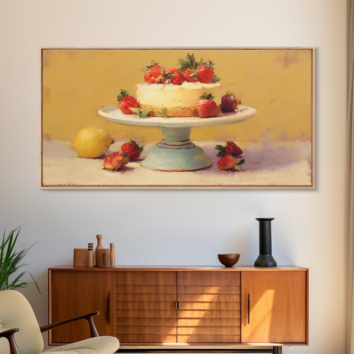 Pastel Cake Stand Framed Canvas Print, Bakery Art, Food Art, Bakery Decor, Watercolor Art, Patisserie, Kids Art, BAK-2x1-81