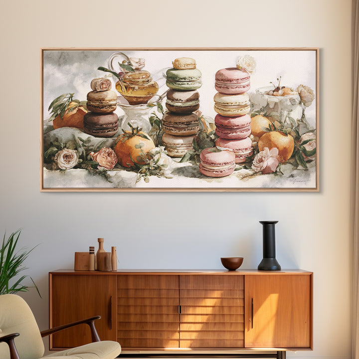 Single Perfect Macaron Tower Framed Canvas Print, Bakery Art, Neutral Decor, Bakery Decor, Fine Art, Patisserie, Home Decor, BAK-2x1-95