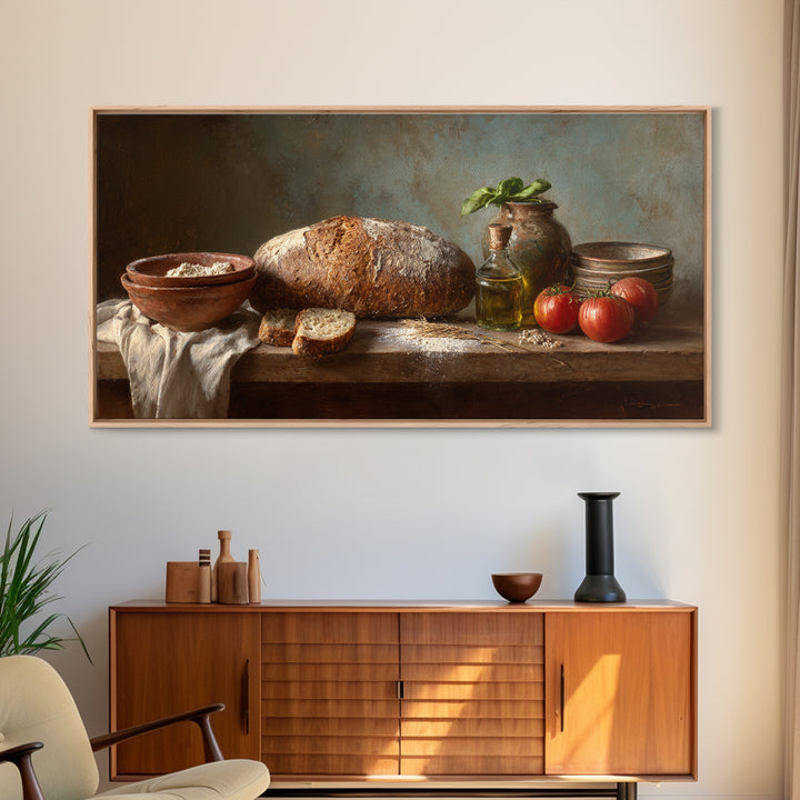Rustic Loaf of Bread Framed Canvas Print, Bakery Art, Watercolor Print, Bakery Decor, Oil Painting, Patisserie, Fine Art Print, BAK-2x1-96