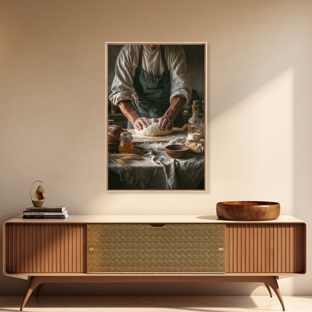 Baker Hands Shaping Dough Framed Canvas Print, Bakery Art, Digital Print, Bakery Decor, Fine Art, Patisserie, Kitchen Art Print, BAK-2x3-1