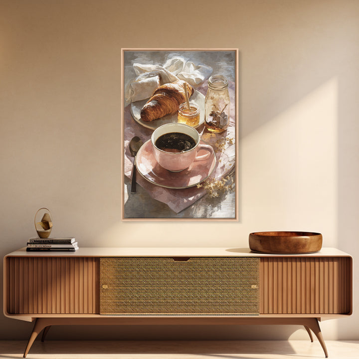 Painterly Eclair and Coffee Still Life Framed Canvas Print, Bakery Art, Kitchen Prints, Bakery Decor, Oil Painting, Patisserie, BAK-2x3-20
