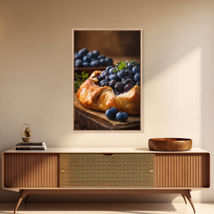 Blueberry Galette with Rustic Farmhouse Texture Canvas Print, Bakery Art, Wall Decor, Bakery Decor, Fine Art, Patisserie, BAK-2x3-31