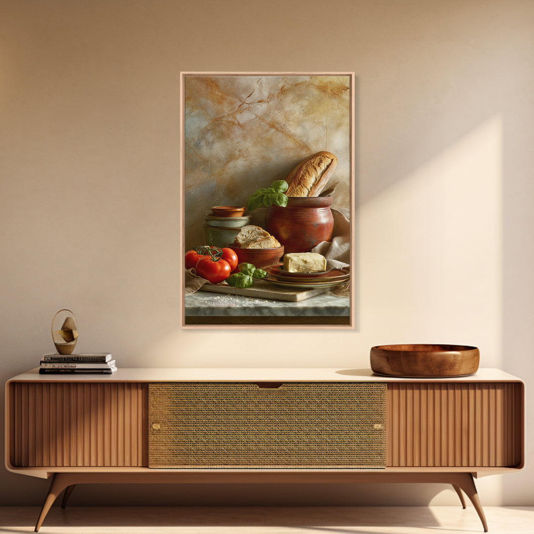 Baguette and Butter Still Life on Marble Canvas Print, Bakery Art, Contemporary Art, Bakery Decor, Fine Art, Patisserie, BAK-2x3-40
