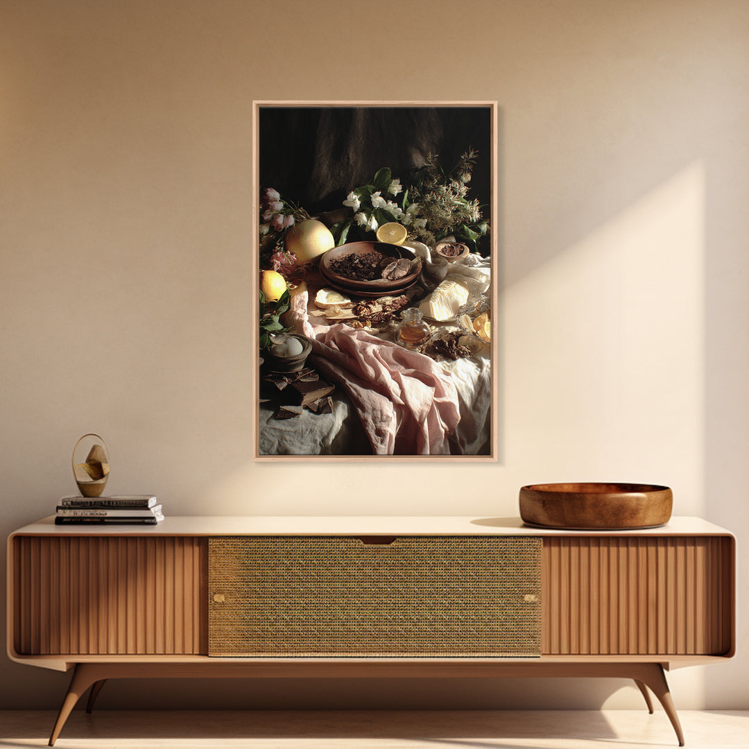 Chocolate Truffle Still Life Framed Canvas Print, Bakery Art, Kitchen Wall Art, Bakery Decor, Oil Painting, Patisserie, BAK-2x3-51