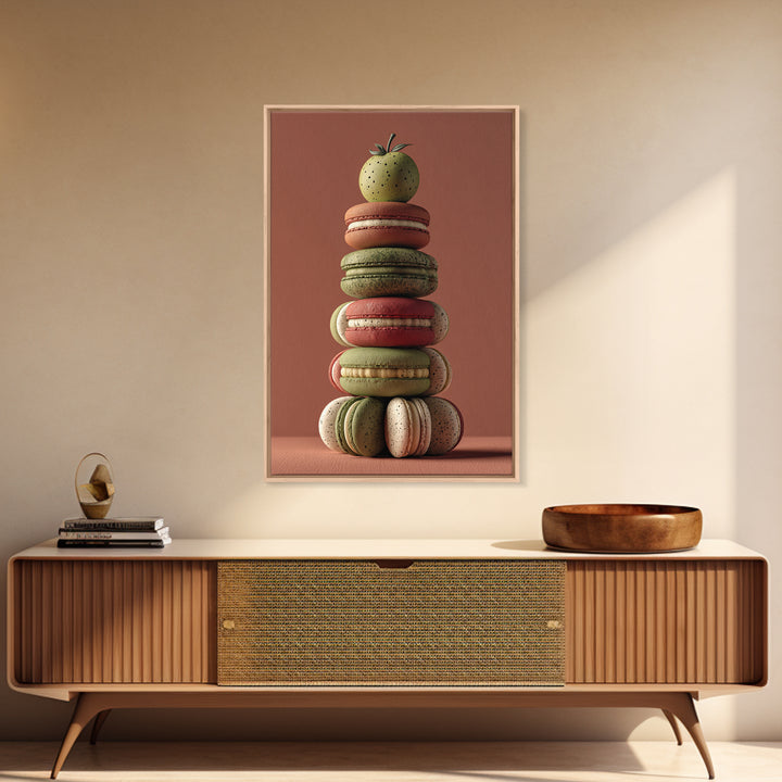 Single Perfect Macaron Tower Framed Canvas Print, Bakery Art, Kitchen Prints, Bakery Decor, Oil Painting, Patisserie, BAK-2x3-59