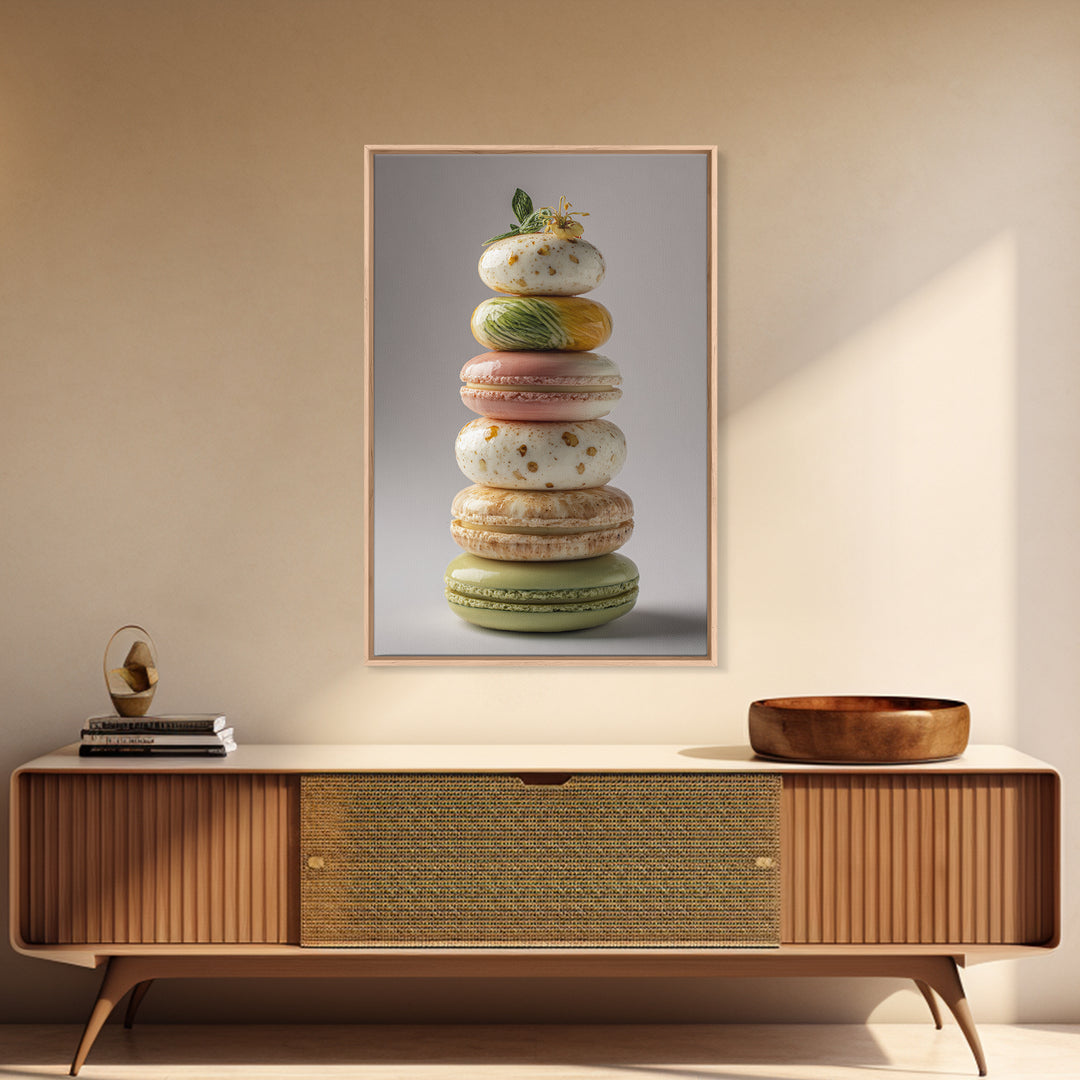 Single Perfect Macaron Tower Framed Canvas Print, Bakery Art, French Wall Art, Bakery Decor, Abstract Art, Patisserie, BAK-2x3-83