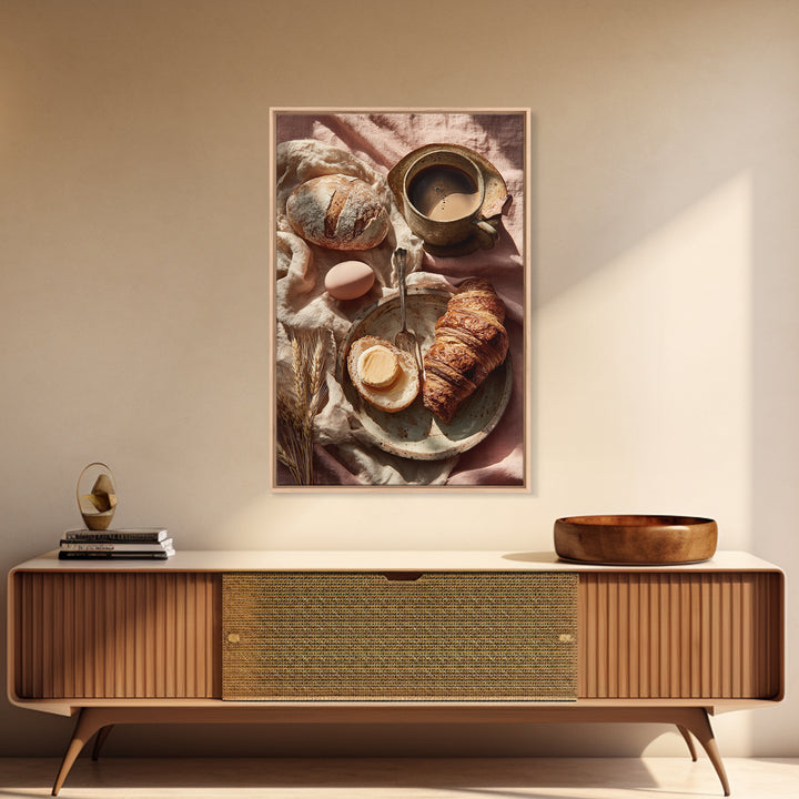 Painterly Eclair and Coffee Still Life Framed Canvas Print, Bakery Art, Bakery Decor, Abstract Art, Patisserie, BAK-2x3-92