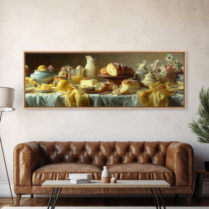 Tea and Scone Arrangement Framed Canvas Print, Bakery Art, Whimsical Wall Art, Bakery Decor, Fine Art, Patisserie, Luxury Decor, BAK-3x1-12