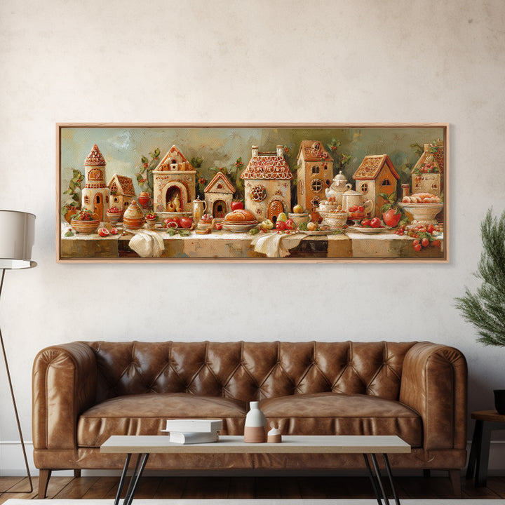 Gingerbread Houses in Charming Folk Art Style Canvas Print, Bakery Art, Printable Wall Art, Bakery Decor, Fine Art, Patisserie, BAK-3x1-30