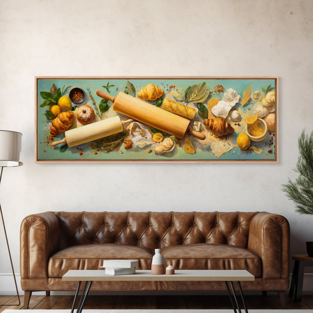 Patisserie Pattern of Rolling Pins and Pastries Canvas Print, Bakery Art, Aesthetic Wall Art, Bakery Decor, Patisserie, BAK-3x1-37