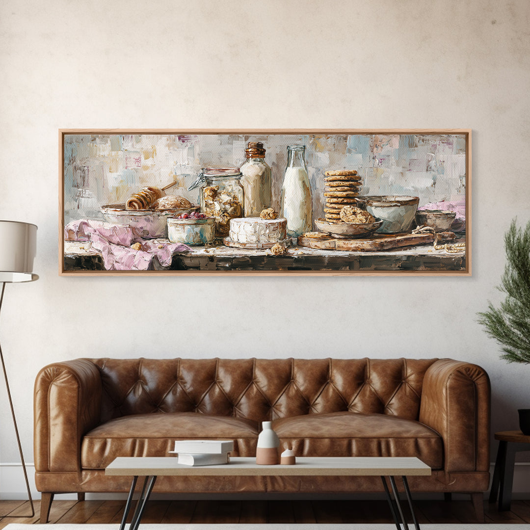 Milk Bottle and Cookies Nostalgic Still Life Canvas Print, Bakery Art, Kitchen Wall Decor, Bakery Decor, Fine Art, Patisserie, BAK-3x1-38