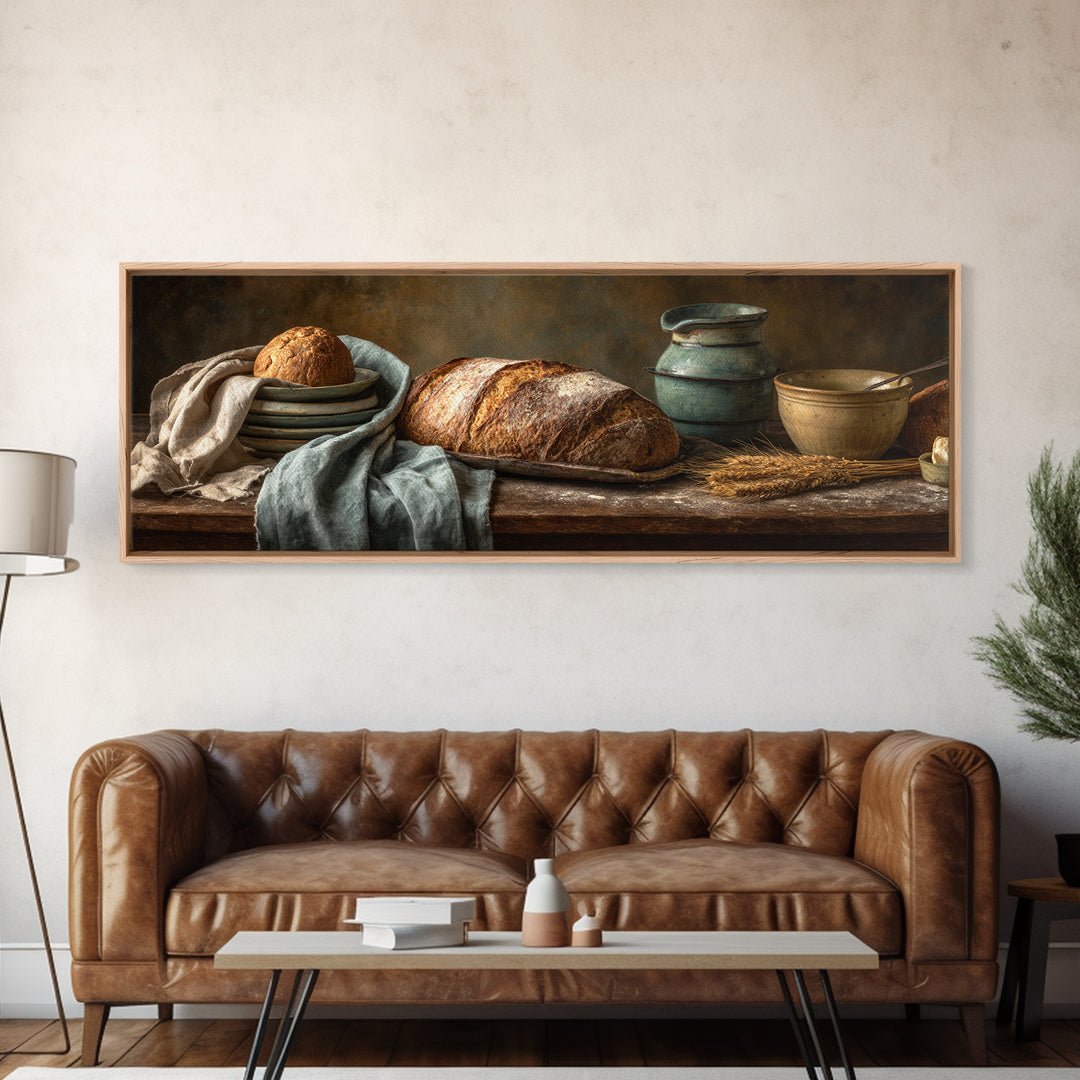 Rustic Loaf of Bread Framed Canvas Print, Bakery Art, Modern Decor, Bakery Decor, Fine Art, Patisserie, Wall Decor, Art Print, BAK-3x1-44