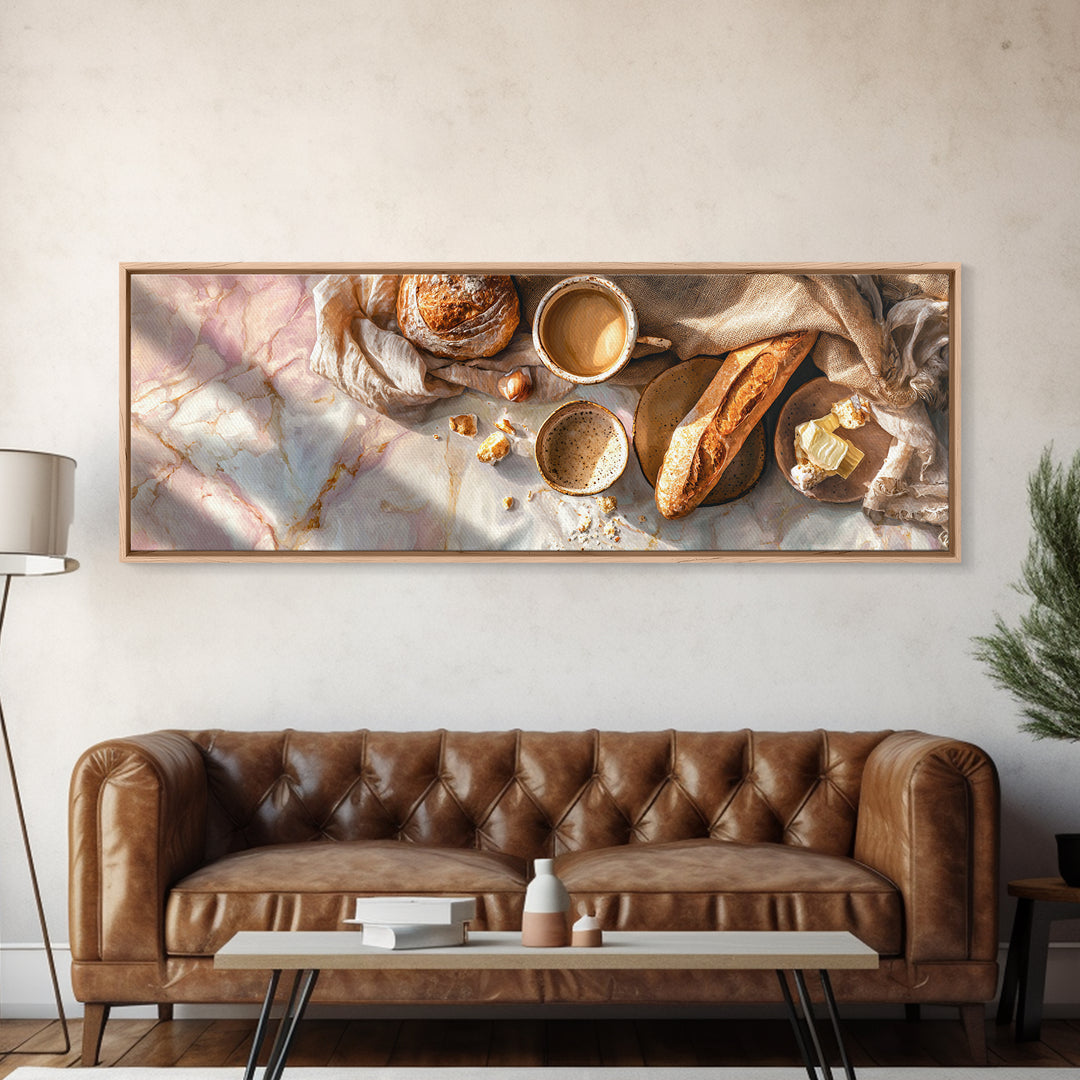 Baguette and Butter Still Life on Marble Canvas Print, Bakery Art, Textured Painting, Bakery Decor, Fine Art, Patisserie, BAK-3x1-48