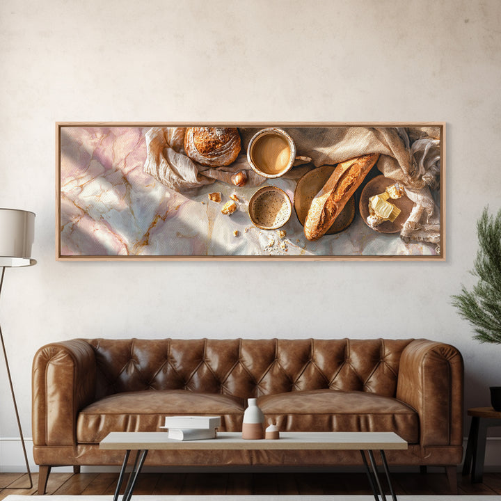 Baguette and Butter Still Life on Marble Canvas Print, Bakery Art, Textured Painting, Bakery Decor, Fine Art, Patisserie, BAK-3x1-48