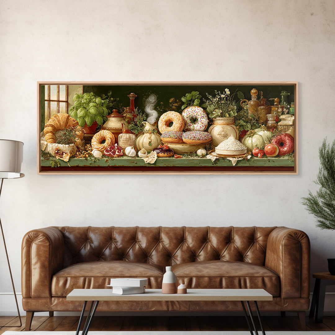Whimsical Donut Assortment Canvas Print, Bakery Art, French Wall Art, Bakery Decor, Abstract Art, Patisserie, Room Decor, BAK-3x1-49