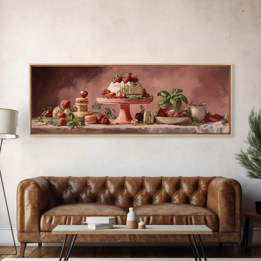 Pastel Cake Stand Framed Canvas Print, Bakery Art, Food Art, Bakery Decor, Watercolor Art, Patisserie, Kids Art, BAK-3x1-5