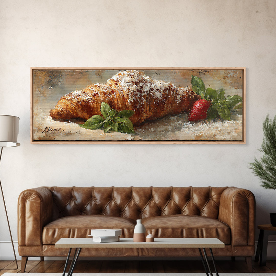 Almond Croissant Closeup Framed Canvas Print, Bakery Art, Print, Bakery Decor, Fine Art, Patisserie, Food Art, Kitchen Print, BAK-3x1-55