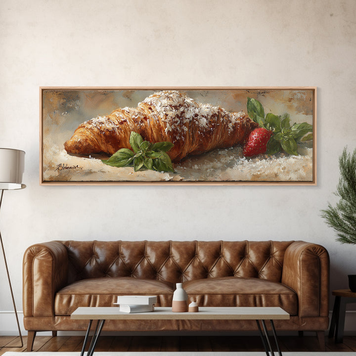Almond Croissant Closeup Framed Canvas Print, Bakery Art, Print, Bakery Decor, Fine Art, Patisserie, Food Art, Kitchen Print, BAK-3x1-55