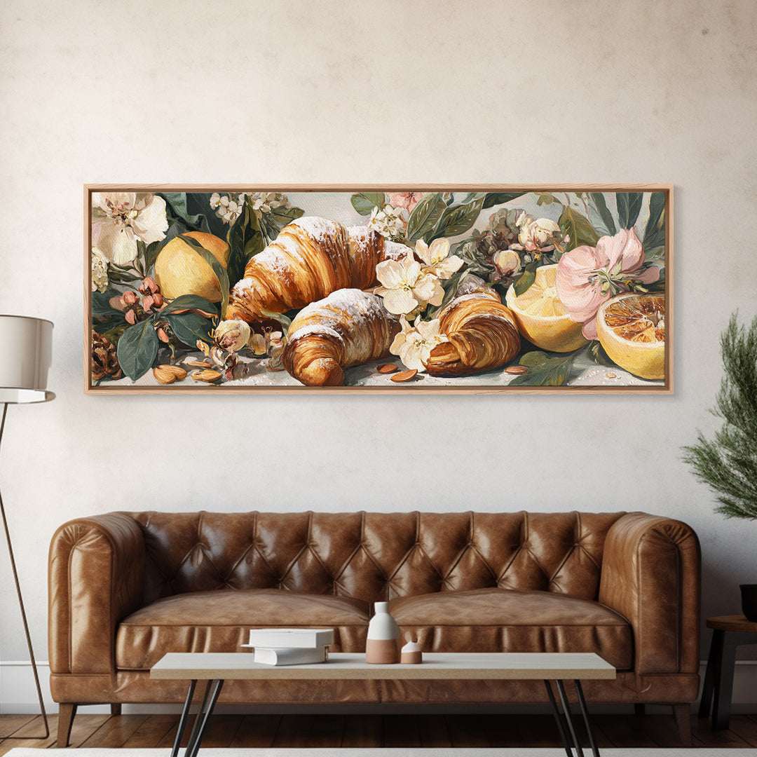 Almond Croissant Closeup Framed Canvas Print, Bakery Art, Statement Artwork, Bakery Decor, Fine Art, Patisserie, Art Print, BAK-3x1-7