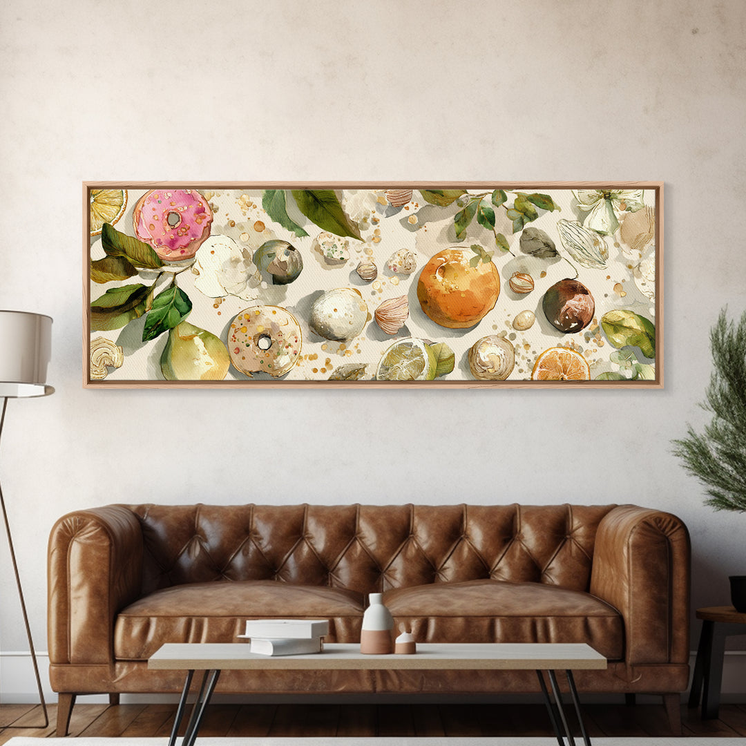 Whimsical Donut Assortment Framed Canvas Print, Bakery Art, Neutral Decor, Bakery Decor, Fine Art, Patisserie, Home Decor, BAK-3x1-73