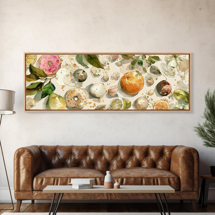 Whimsical Donut Assortment Framed Canvas Print, Bakery Art, Neutral Decor, Bakery Decor, Fine Art, Patisserie, Home Decor, BAK-3x1-73
