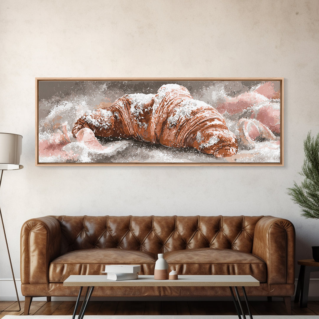 Almond Croissant Closeup Framed Canvas Print, Bakery Art, Kitchen Prints, Bakery Decor, Oil Painting, Patisserie, Fine Art, BAK-3x1-79