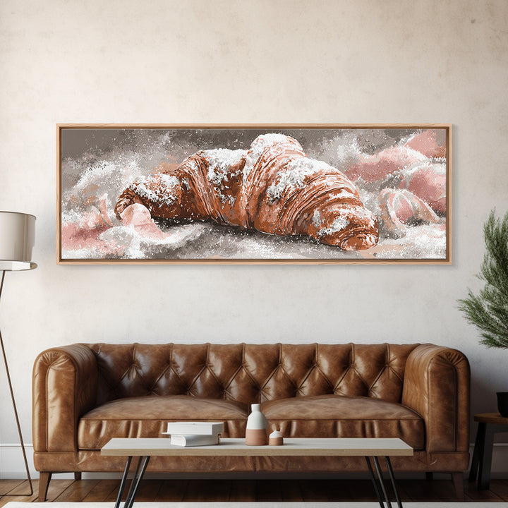Almond Croissant Closeup Framed Canvas Print, Bakery Art, Kitchen Prints, Bakery Decor, Oil Painting, Patisserie, Fine Art, BAK-3x1-79