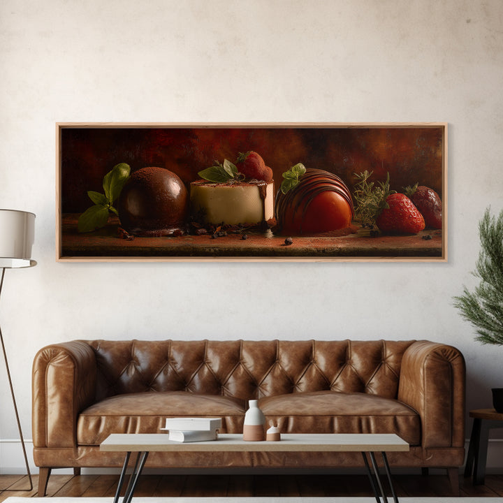 Chocolate Truffle Still Life Canvas Print, Bakery Art, Kitchen Art, Bakery Decor, Fine Art, Patisserie, Neutral Wall Art, BAK-3x1-83