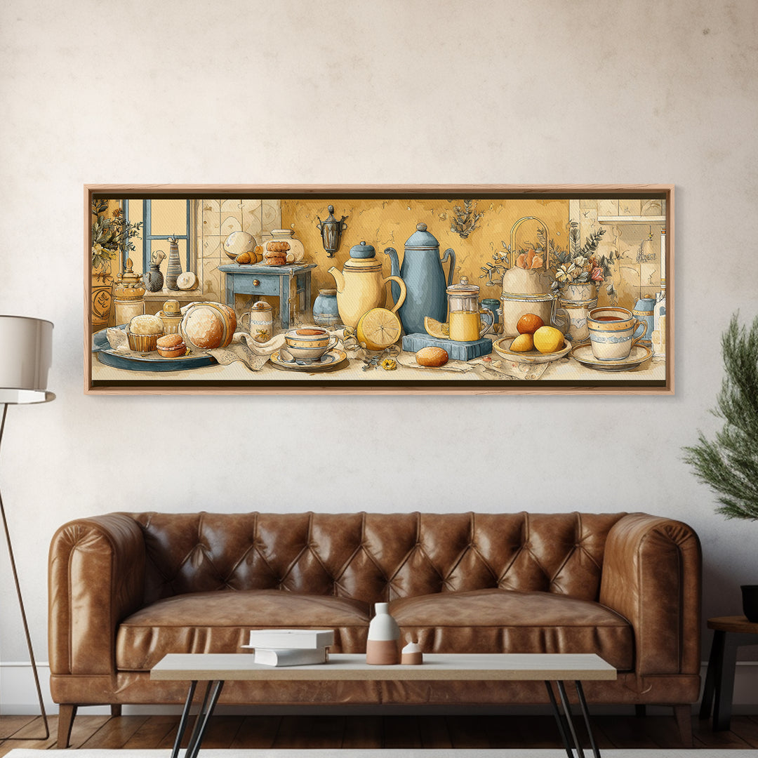 Tea and Scone Arrangement Framed Canvas Print, Bakery Art, Printable Wall Art, Bakery Decor, Patisserie, Coffee Wall Art, BAK-3x1-84