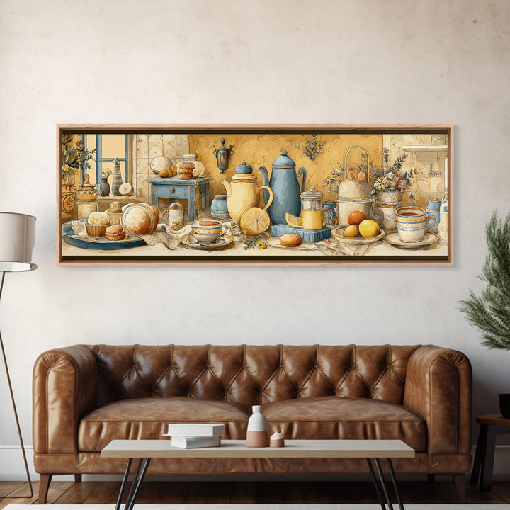 Tea and Scone Arrangement Framed Canvas Print, Bakery Art, Printable Wall Art, Bakery Decor, Patisserie, Coffee Wall Art, BAK-3x1-84