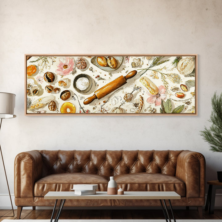 Patisserie Pattern of Rolling Pins and Pastries Canvas Print, Bakery Art, Bakery, Bakery Decor, Oil Painting, Patisserie, BAK-3x1-85