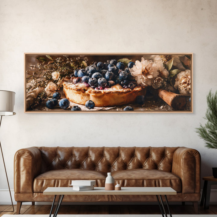 Blueberry Galette with Rustic Farmhouse Texture Framed Canvas Print, Bakery Art, Watercolor Painting, Bakery Decor, Patisserie, BAK-3x1-87