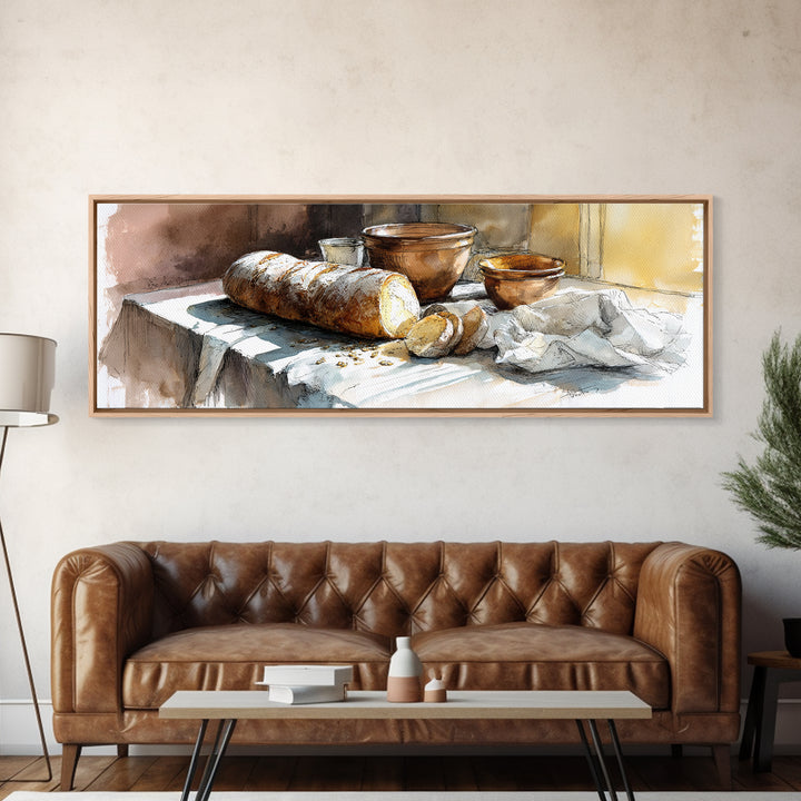 Rustic Loaf of Bread Canvas Print, Bakery Art, Kitchen Wall Art, Bakery Decor, Oil Painting, Patisserie, Digital Download Art, BAK-3x1-92