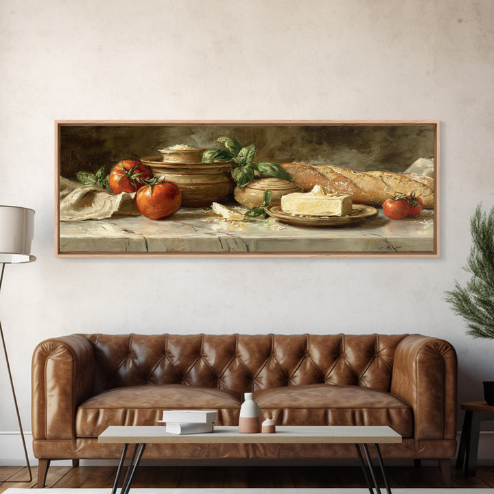 Baguette and Butter Still Life on Marble Canvas Print, Bakery Art, Textured Painting, Bakery Decor, Fine Art, Patisserie, BAK-3x1-96
