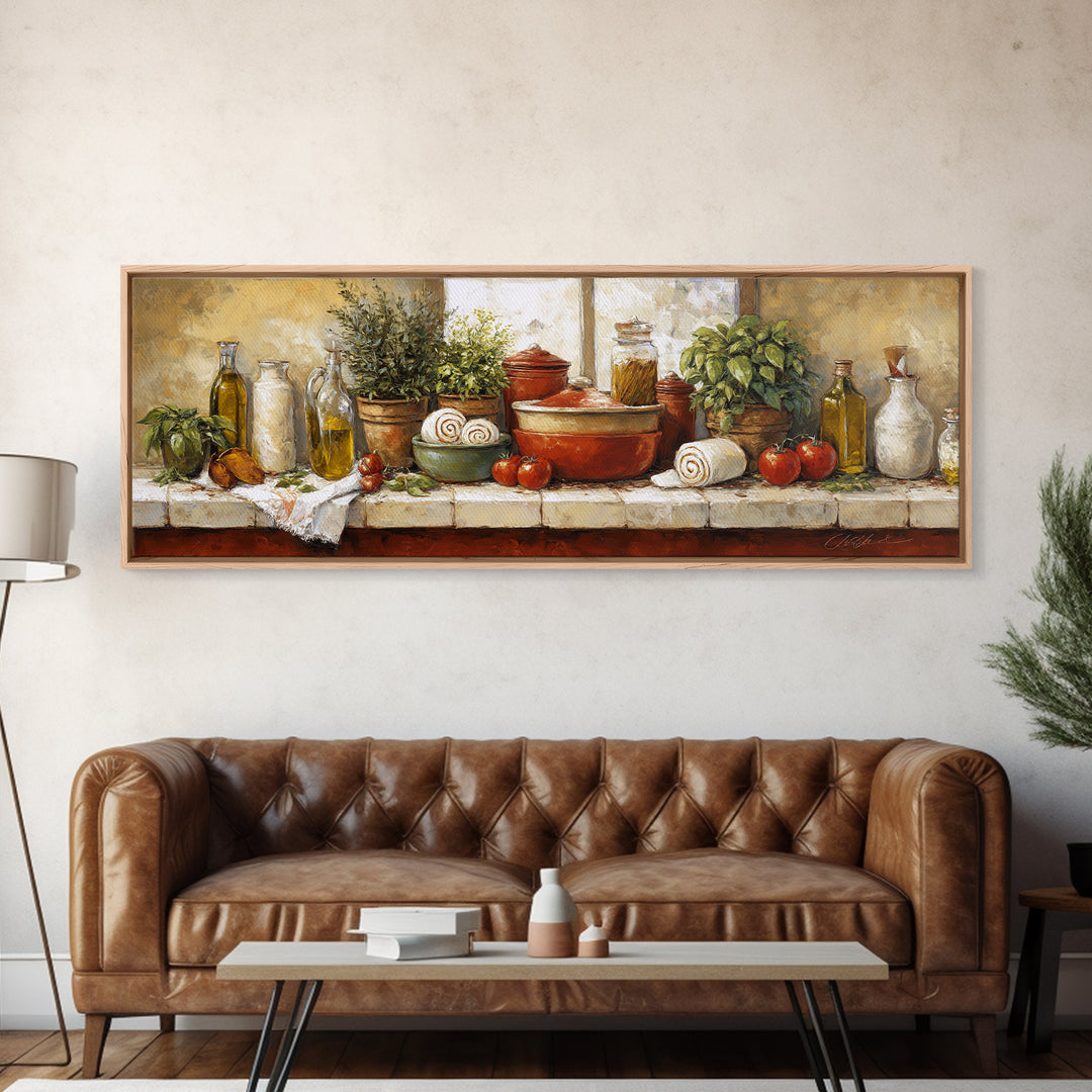 Cinnamon Rolls in a Warm Country Kitchen Framed Canvas Print, Bakery Art, Digital Print, Bakery Decor, Fine Art, Patisserie, BAK-3x1-99